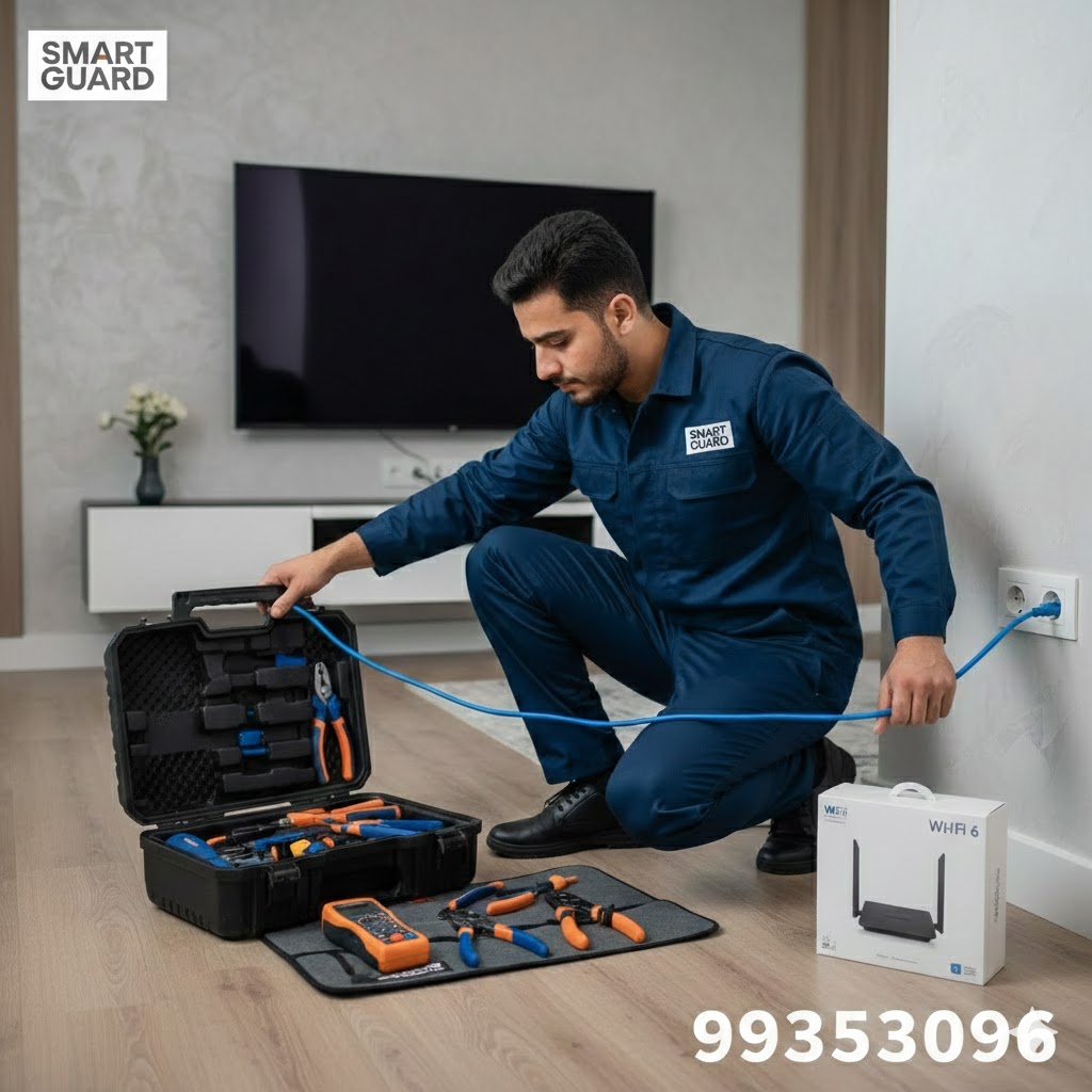 فني انترنت متخصص في برمجة الشبكات بعد تمديد انترنت الفايبر